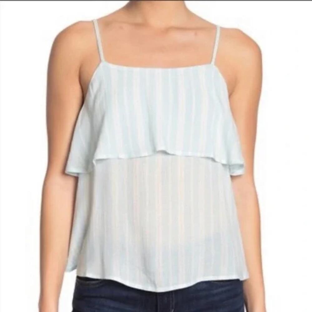 Abound Blue and White Striped Spaghetti Strap Tiered Tank Top Size Small